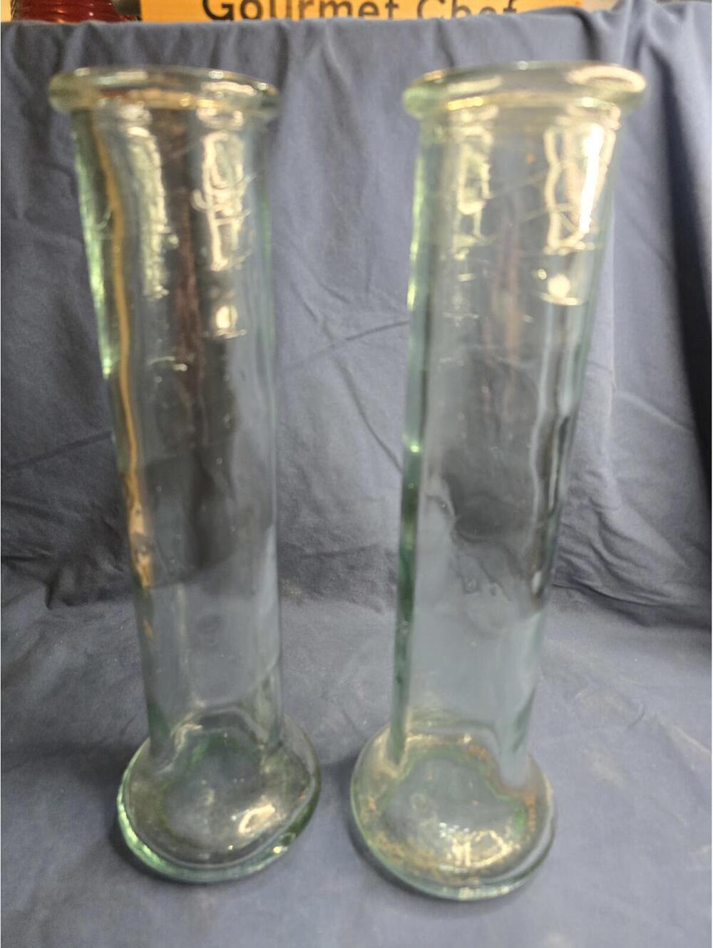 Pair of Antique Vintage Mid Century Spanish Blown Tall Glass Vases 14"